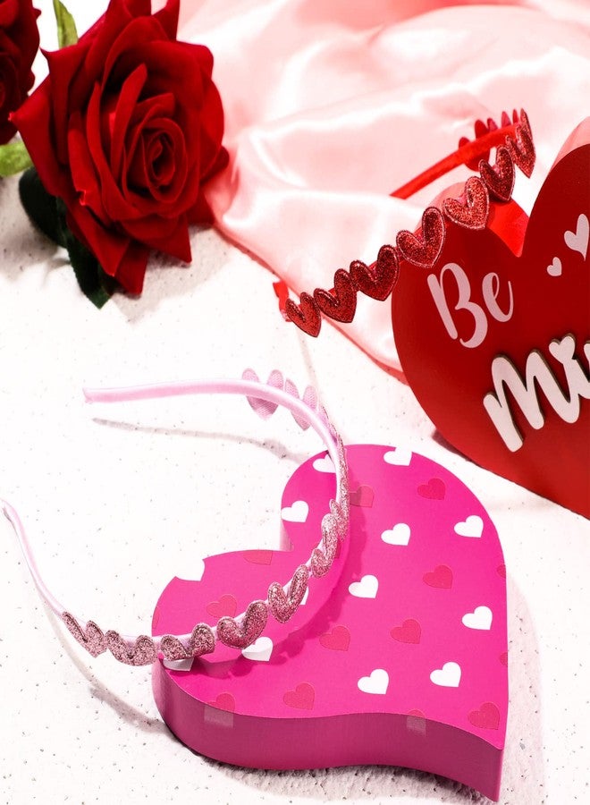 ميتلي قطعتان من عصابات الرأس اللامعة على شكل قلوب لعيد الحب، عصابة رأس لطيفة على شكل قلب باللونين الأحمر والوردي، ربطة شعر كيوبيد لامعة ومرنة، إكسسوارات شعر على شكل قلب حب للأطفال والفتيات والمراهقات في عيد الحب - Image 4